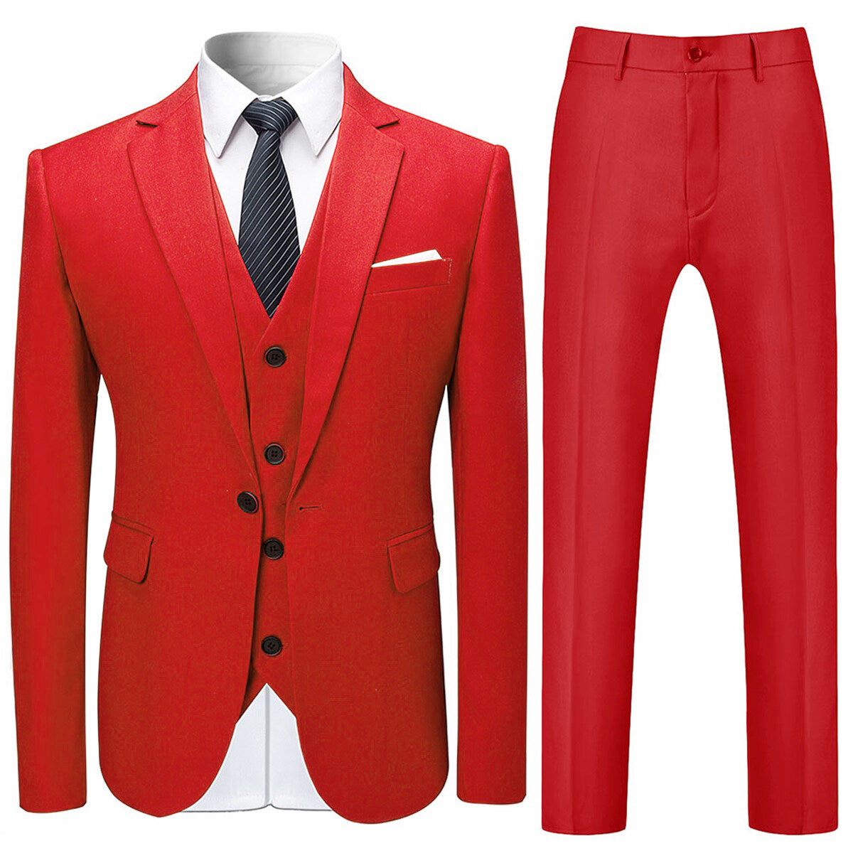 3 Piece Slim Fit Solid Color Jacket & Formal Suit for Men - Elegant Wedding, Prom, Business Attire - Perfect for Special Occasions & Professional Events