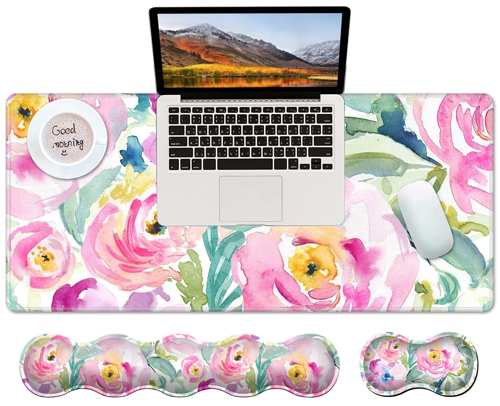 Ergonomic Mouse Pad and Wrist Rest Set - Large Extended Gaming Desk Mat (35.4