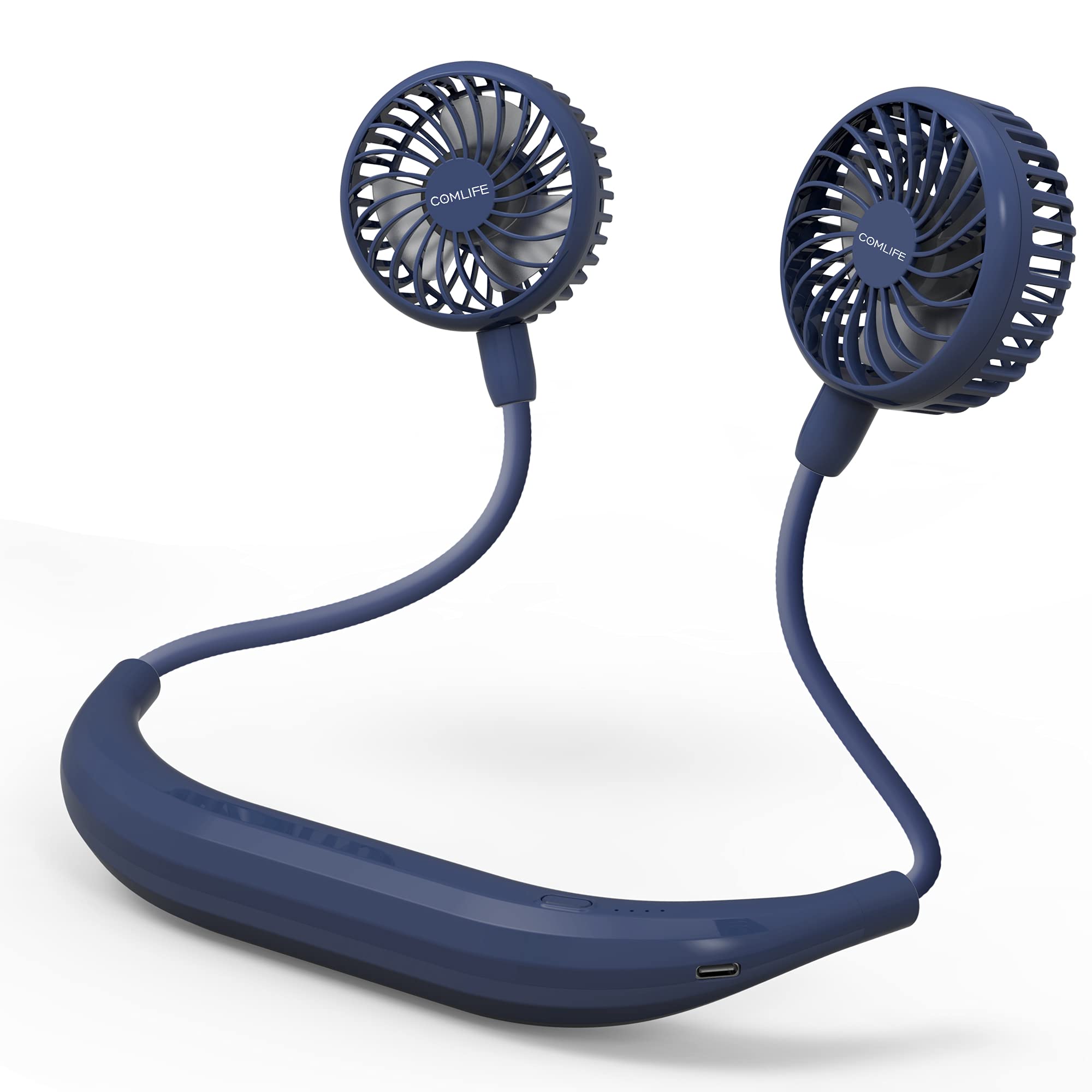 COMLIFE Portable Neck Fan with 2600mAh Battery - Ultra Quiet Hands-Free USB Personal Fan with Strong Wind & 360° Adjustable Design - Wearable Cooling Fan for Home, Office, Outdoor, Travel, Gym & Sports (Matte Blue)