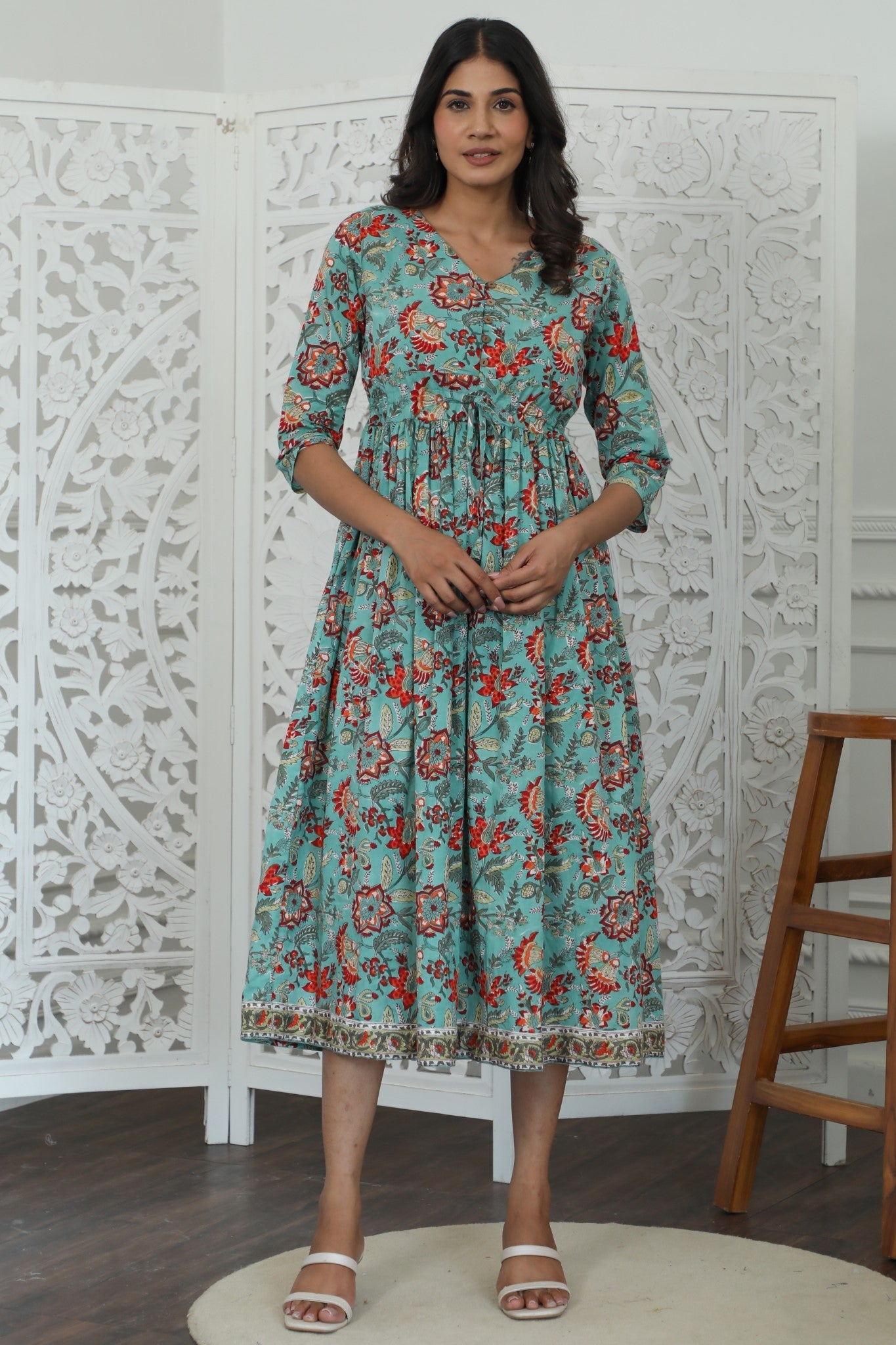 Vasper Azofree Handblock Printed Pure Cotton Dress for Women | Breathable & Comfortable Summer Outfit | Perfect for Casual Wear, Beach Outings & Boho Style