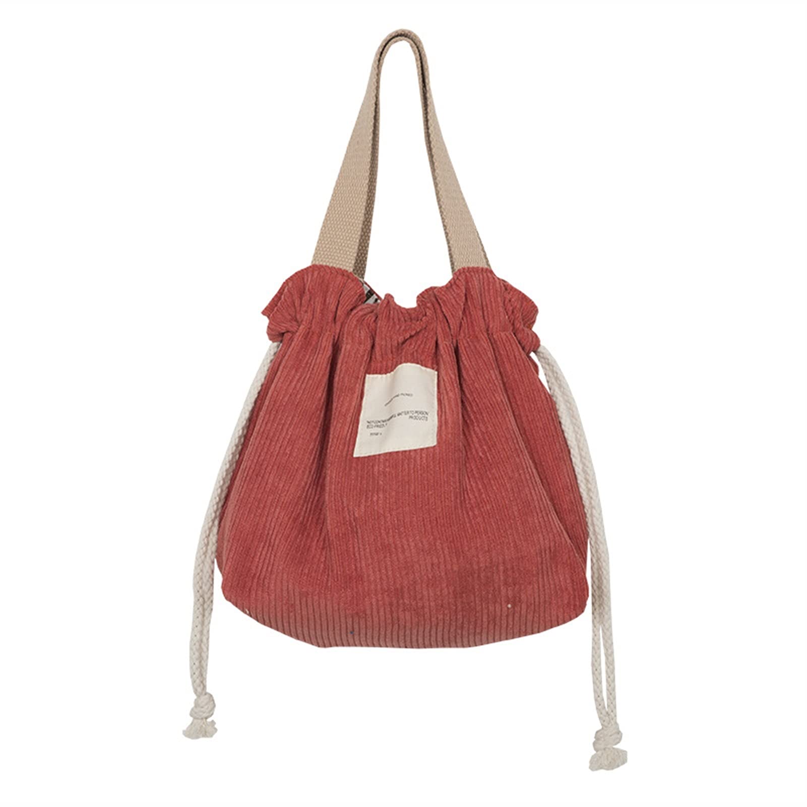 Corduroy Canvas Lunch Bag with Drawstring - Insulated Picnic Tote for School, Work & Camping | Small Food Storage Container | Eco-Friendly Reusable Lunch Box (Red) - Perfect for Students, Office Lunch & Outdoor Activities