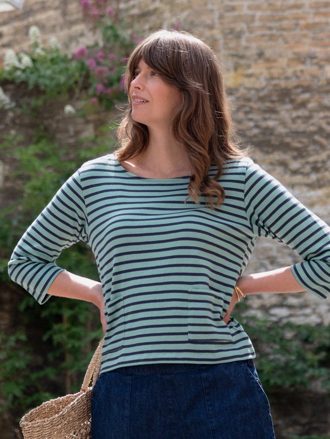 Classic Women's Cotton Striped T-Shirt - Navy Blue & Duck Egg Blue Sailor Style Tee | Casual Summer Outfit, Beach Wear, Vintage Fashion