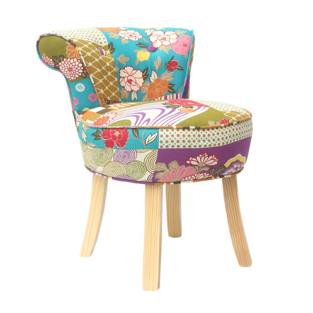 Shabby Chic Vanity Stool - Comfortable Padded Lounge Chair with Solid Wood Legs & Cotton Linen Fabric | Baroque Style Piano Bench for Dressing Table, Living Room, Bedroom Decor | Perfect for Makeup Area, Reading Nook & Restaurant Seating