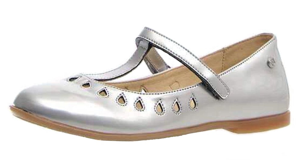 Naturino Girls Cosenza T-Strap Cut-Out Ballet Flats - Silver | Comfortable & Stylish Shoes for School, Dance Class & Everyday Wear