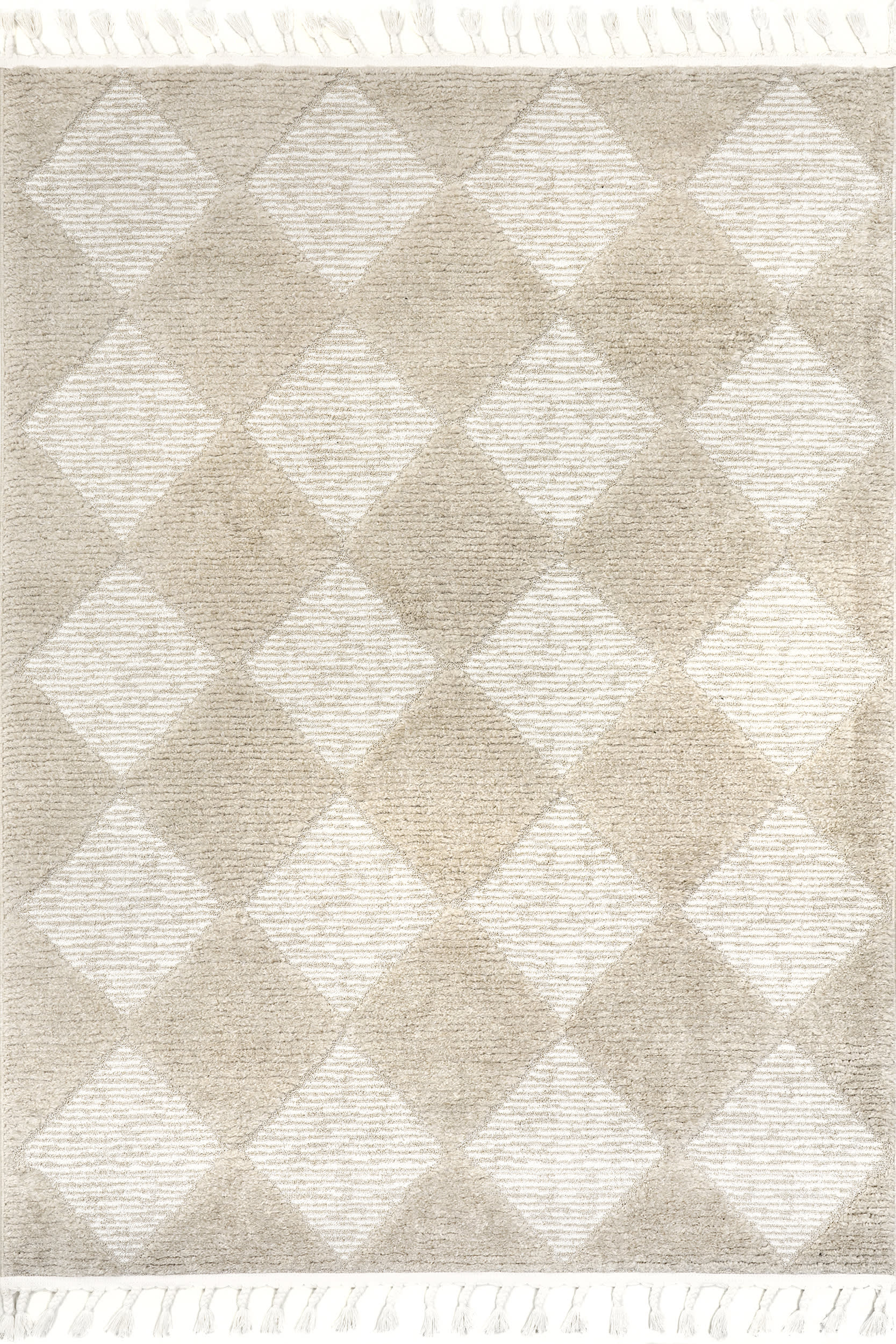 Aylin Diamond Tasseled Rug - Soft Beige Bohemian Area Rug for Living Room, Bedroom & Nursery | Handwoven Cotton Floor Mat for Home Decor