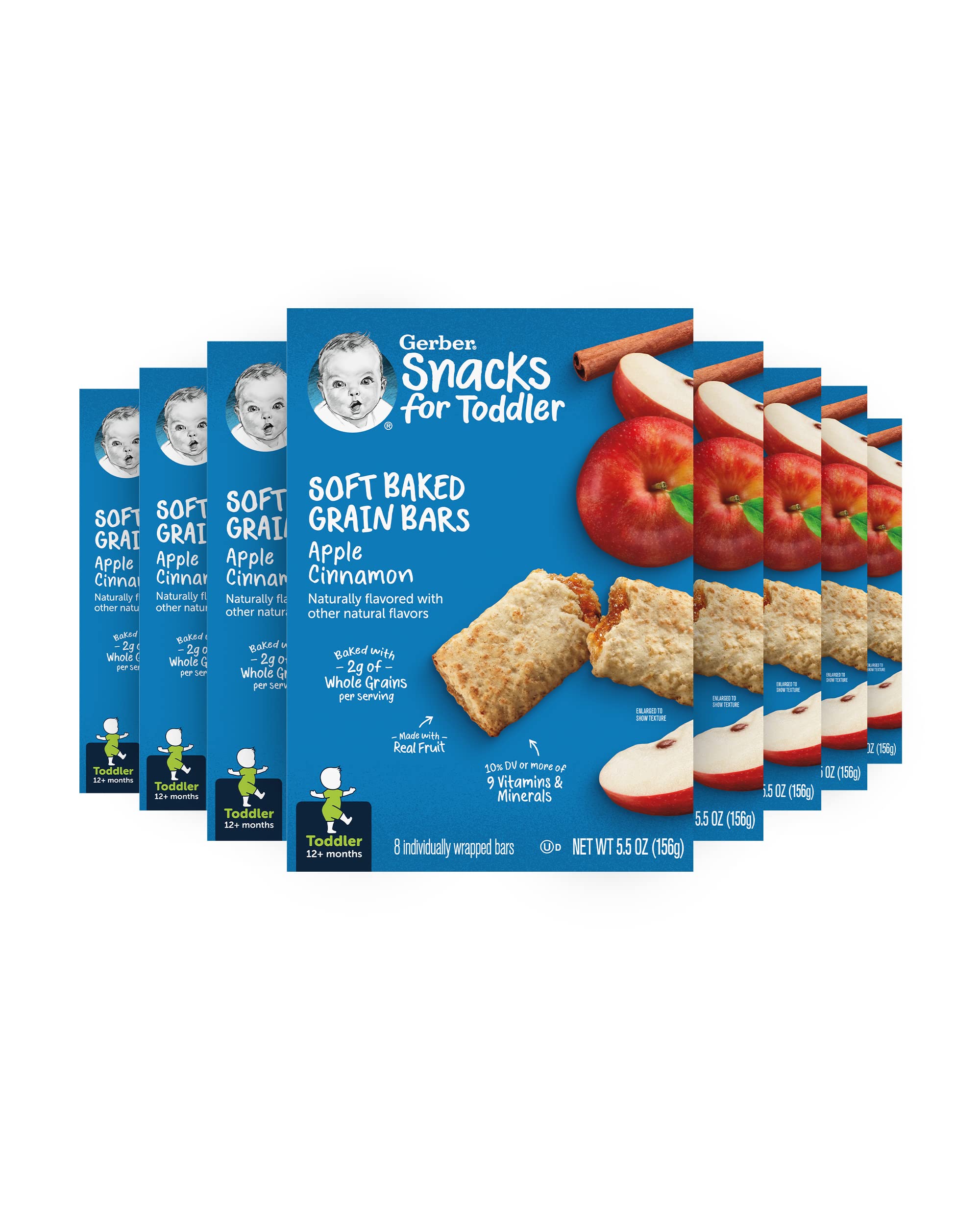 Gerber Toddler Snacks - Soft Baked Grain Bars, Apple Cinnamon Flavor, 5.5oz (8 Pack) | Healthy Baby Snacks for On-the-Go, Daycare & Travel