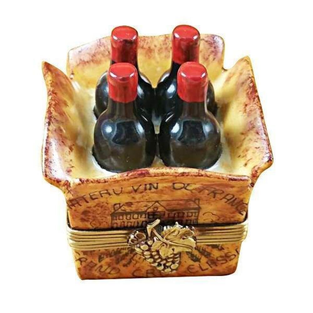 Limoges Box Set of 4 - Hand-Painted French Wine Bottle Collectible Trinket Boxes for Home Decor, Gift Giving & Jewelry Storage