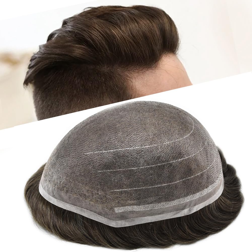 Premium 8x10 Human Hair Toupee for Men - Fine Welded Lace Hair System, 80% Light Density, #2 Darkest Brown - Natural Looking Hair Replacement for Thinning Hair & Baldness (Perfect for Daily Wear, Special Occasions & Confidence Boost)