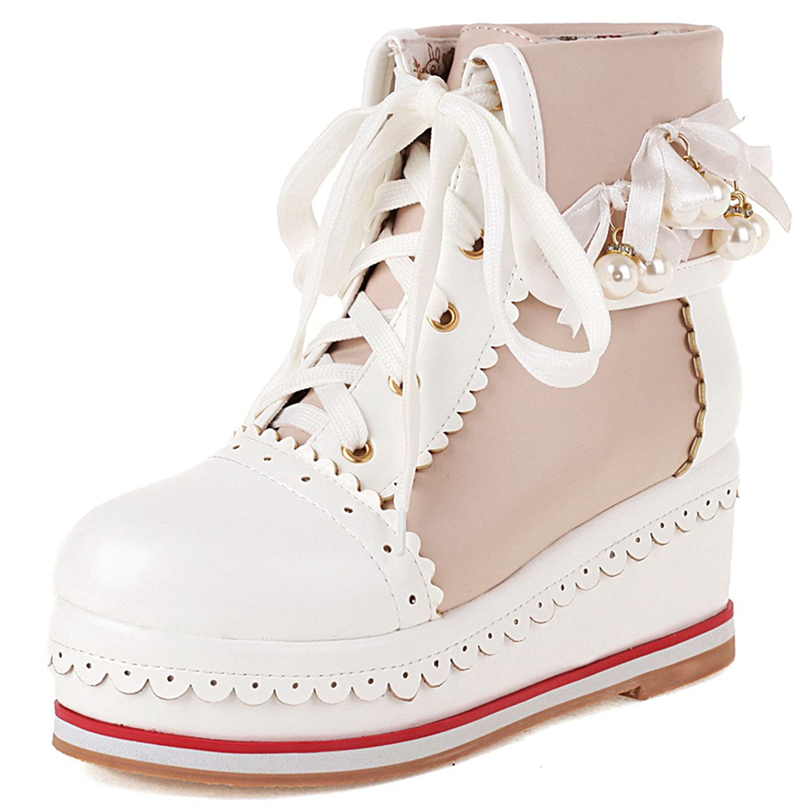 SaraIris Women's Cute Platform Lolita Boots - Lace Up Chunky High Heels Cosplay Shoes for Gothic Fashion, Anime Convention & Vintage Style Outfits