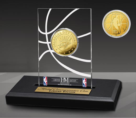 Oklahoma City Thunder Gold Coin Acrylic Desktop Display - Perfect for NBA Fans, Office Decor, and Sports Memorabilia Collectors