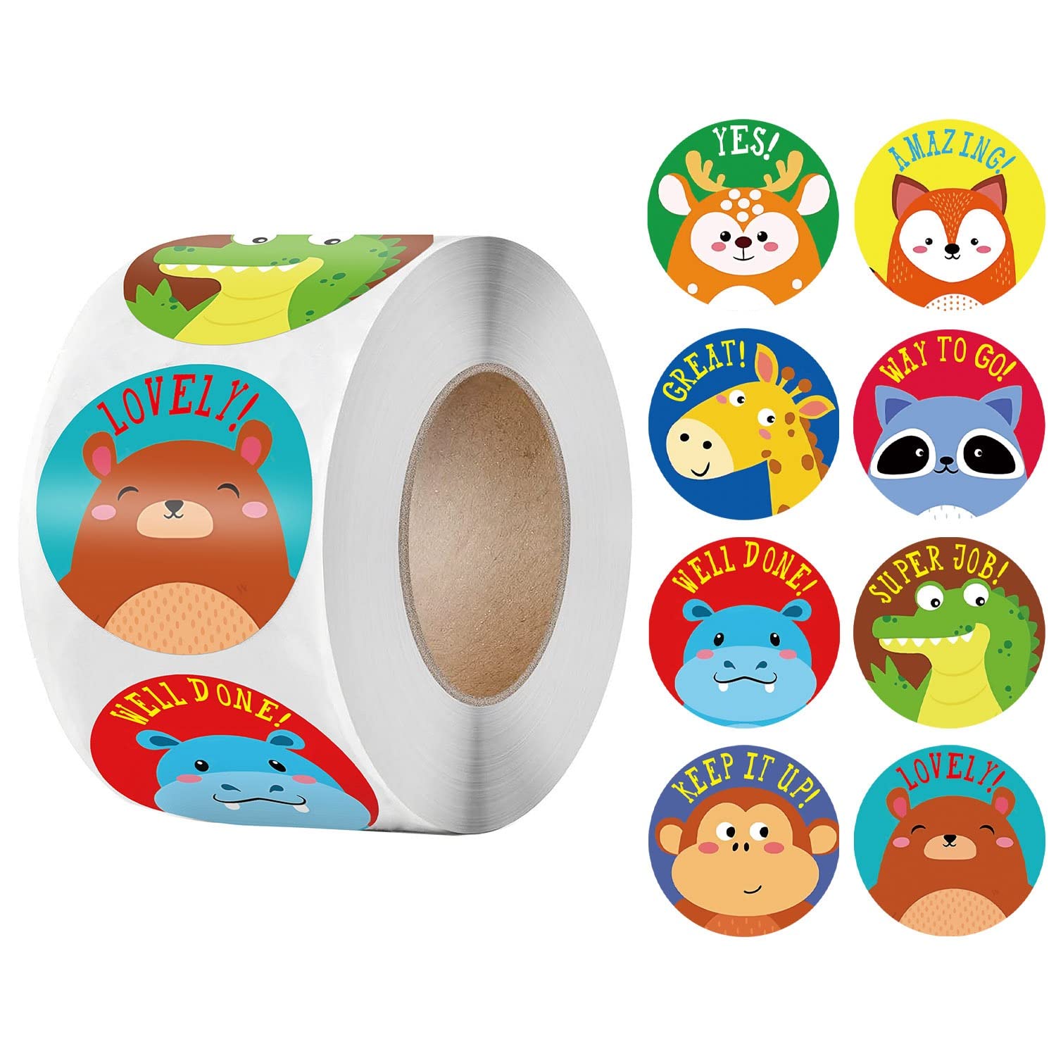 500Pcs Cartoon Animal Reward Stickers for Kids - 1 Inch Motivational Stickers, Encouragement Labels for Students, Teachers & Classroom Activities - Perfect for Behavior Charts, Homework Rewards & School Incentives