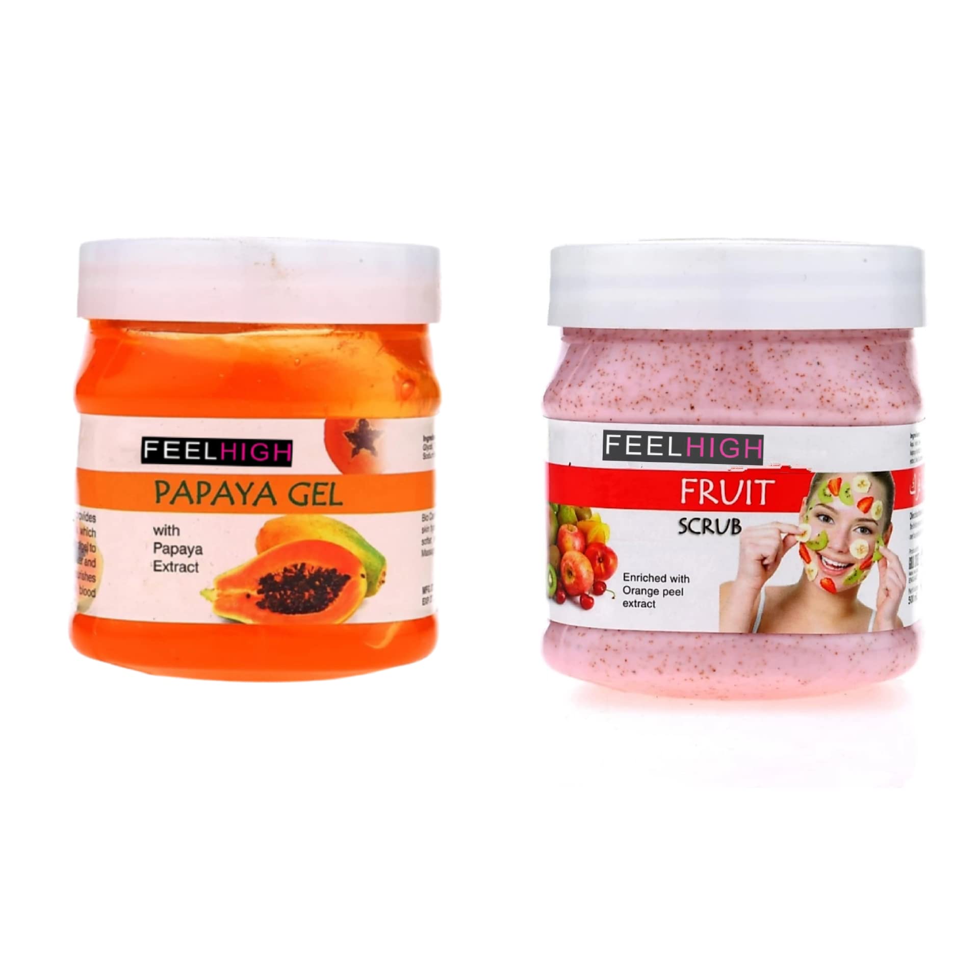 Feelhigh Papaya Face & Body Gel & Scrub Set - 500g Each | Natural Skin Brightening & Exfoliating Treatment for Glowing Skin | Perfect for Daily Skincare Routine & Spa Days