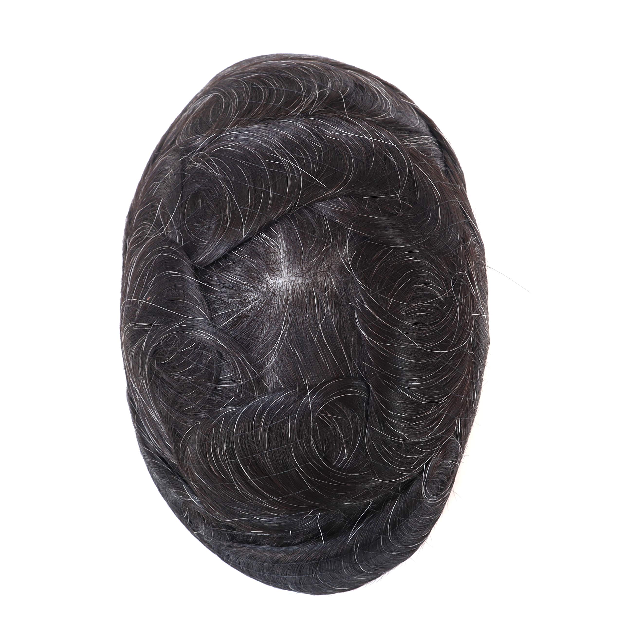 100% Human Hair Toupee for Men - Undetectable Ultra Thin Skin V-Looped Hair System #1B10 - Natural Look for Daily Wear & Special Occasions