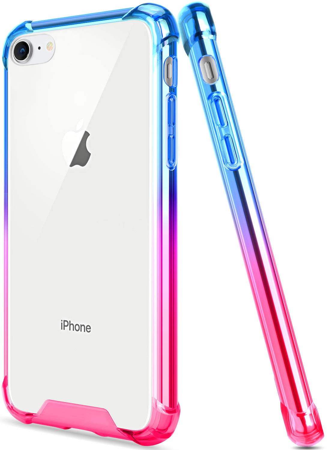Shockproof Clear iPhone SE/7/8 Case - Slim TPU Bumper & Hard PC Back Cover | Anti-Scratch Protective Phone Case for iPhone SE 2020/7/8 4.7 Inch (Blue Pink) | Perfect for Everyday Use, Work & Travel