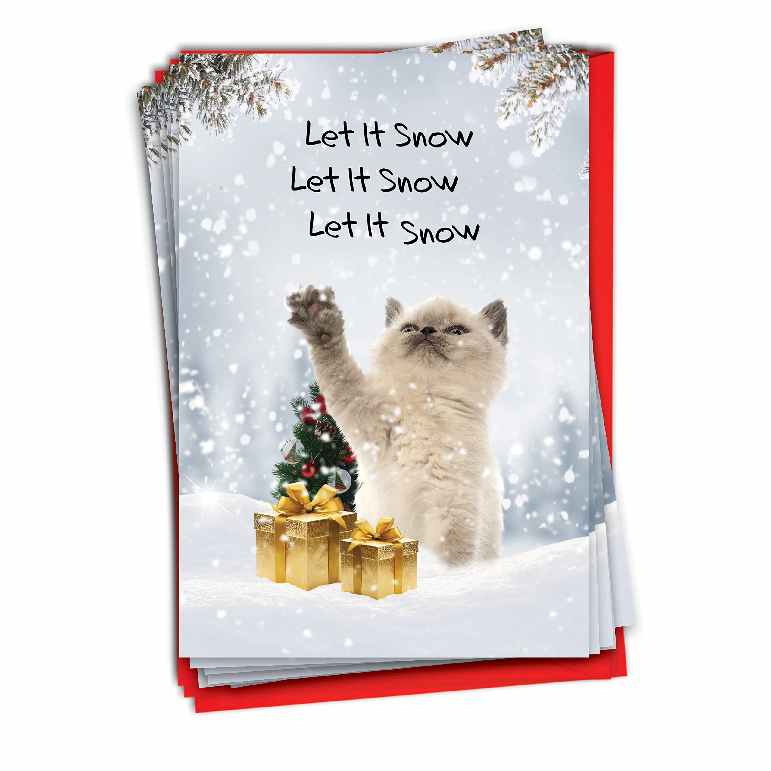 Funny Christmas Greeting Cards with Animal Humor - 12 Pack Holiday Bulk Set (1 Design) - Cat Snow Celebration Cards for Friends, Family & Coworkers - Perfect for Office Parties, Secret Santa & Festive Mailings