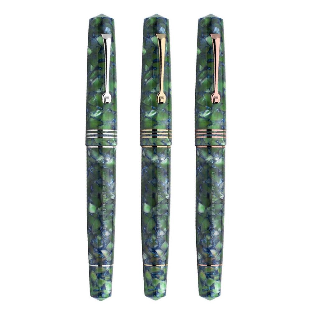 Leonardo Momento Zero Stainless Steel Fountain Pen - Green & Blue Iridescent Finish | Premium Writing Instrument for Professionals, Gifts & Collectors