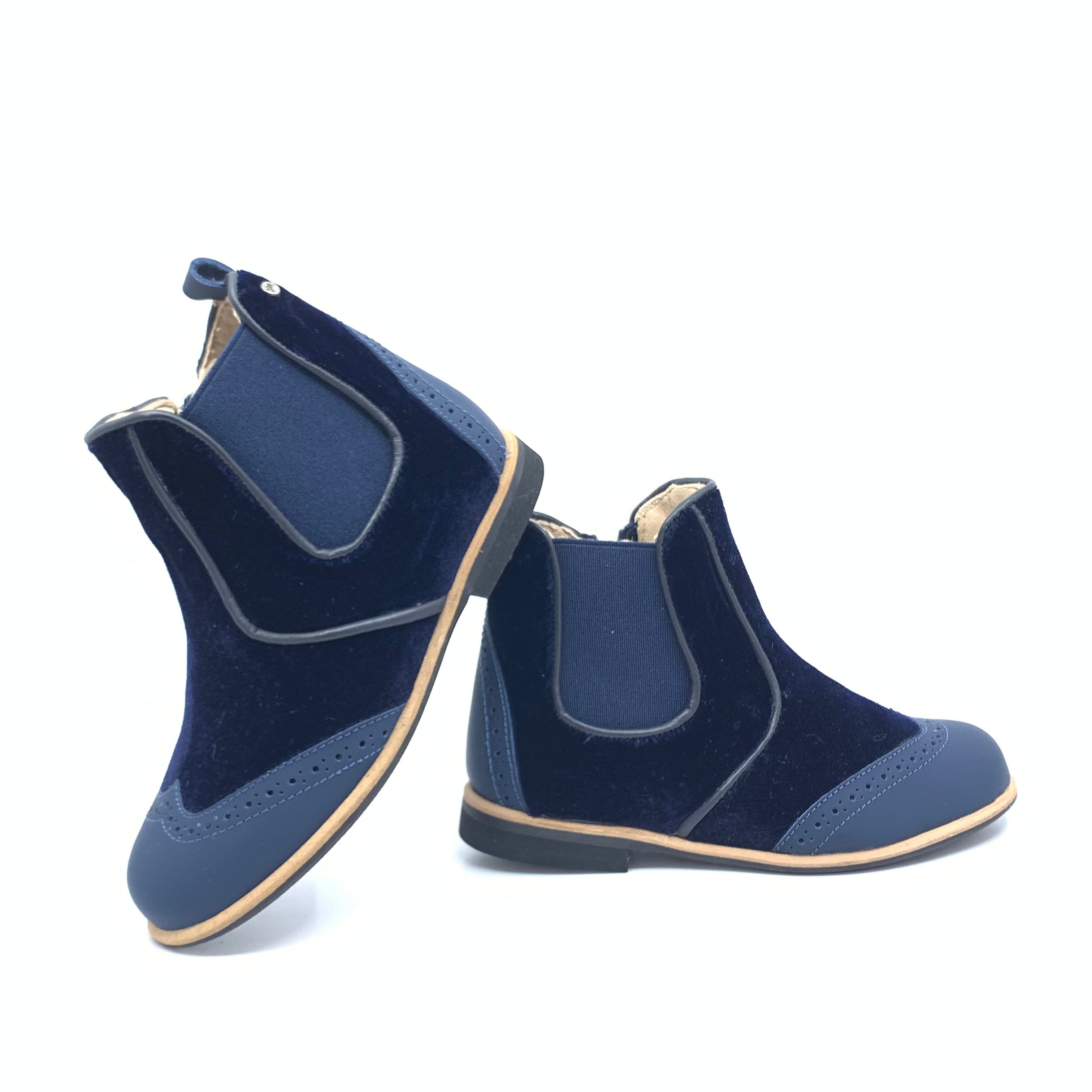 Manuela Navy Rubber & Velvet Wingtip Booties for Women - Waterproof Ankle Boots with Non-Slip Sole | Perfect for Office, Party & Winter Fashion
