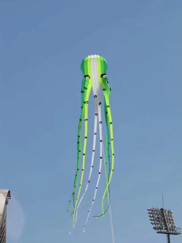 15m Octopus Inflatable Kite - Large Green Flying Kite for Beach, Park & Outdoor Family Fun - Perfect for Kids, Adults and Windy Day Activities