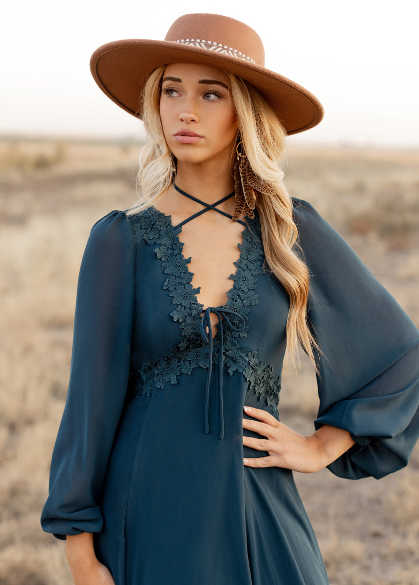 Niobe Deep Ocean Blue Flowy Maxi Dress for Women - Elegant Beach Wedding Party Evening Gown (Perfect for Summer Vacations, Date Nights & Formal Events)