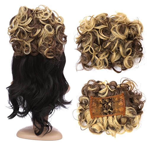 Messy Curly Hair Bun Extension - Clip in Ponytail Hairpiece with Easy Stretch Combs & Scrunchie for Updo & Chignon Hairstyles | Perfect for Weddings, Parties, and Everyday Styling