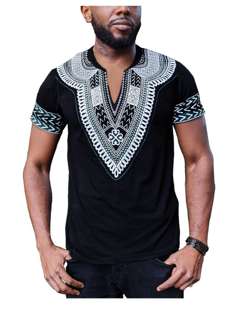 Dupsie's Ananse Ntontan Washoge Split Crew T-Shirt for Men & Women | African Print Cotton Tee | Casual Wear, Street Style, Cultural Fashion