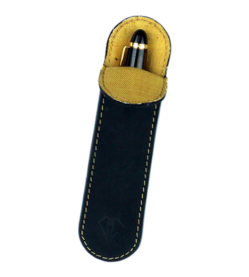 Dee Charles Designs Single Sleeve Pen Carrying Case - Premium Leather Pen Holder for Fountain Pens & Ballpoints - Midnight Gold Luxury Accessory for Office, Travel & Gift Giving