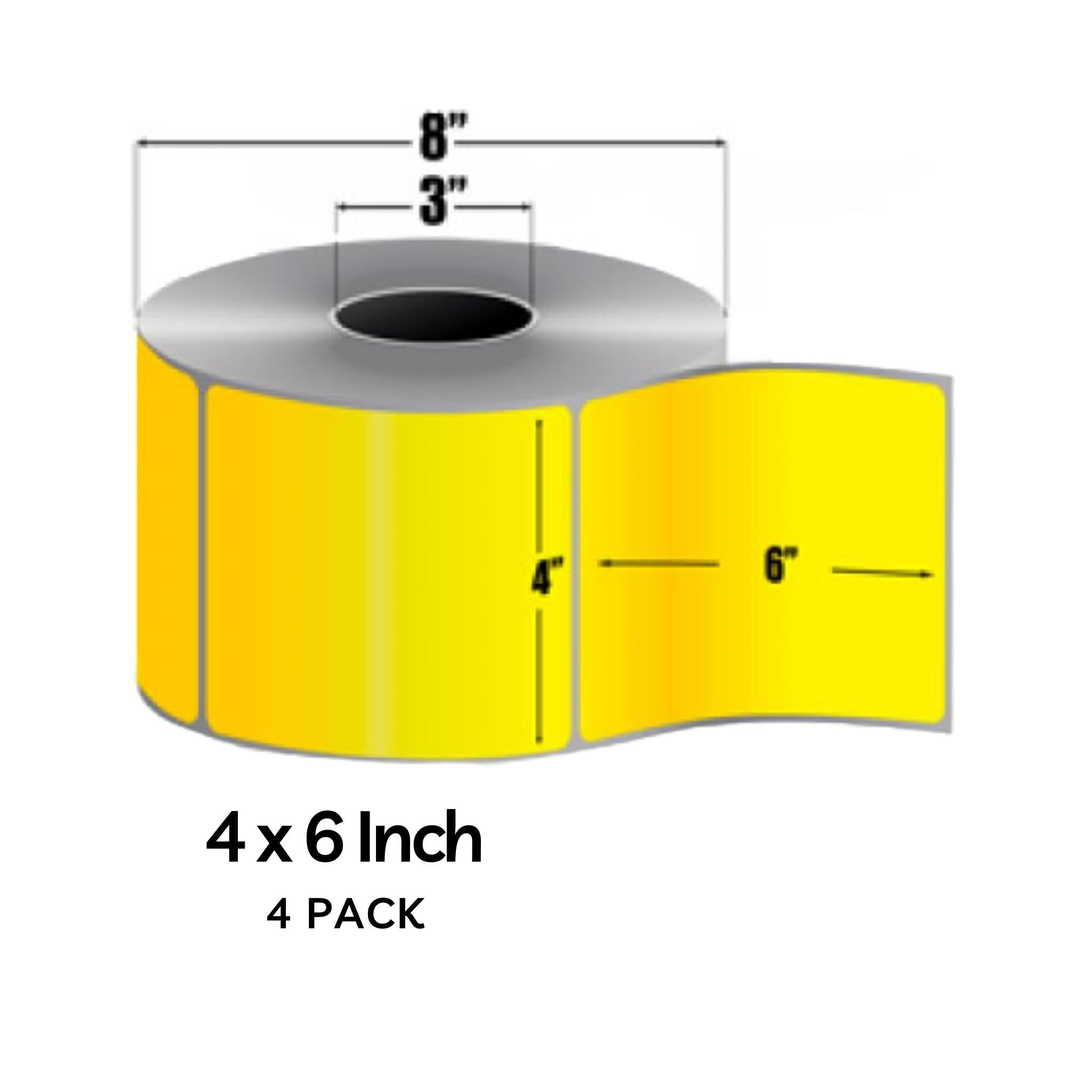 Zebra Pantone Yellow Z Perform 2000T Thermal Labels 4x6 Inch - 1000 Labels per Roll (4 Pack) - Ideal for Shipping, Inventory & Barcode Labeling in Warehouses & Retail Stores