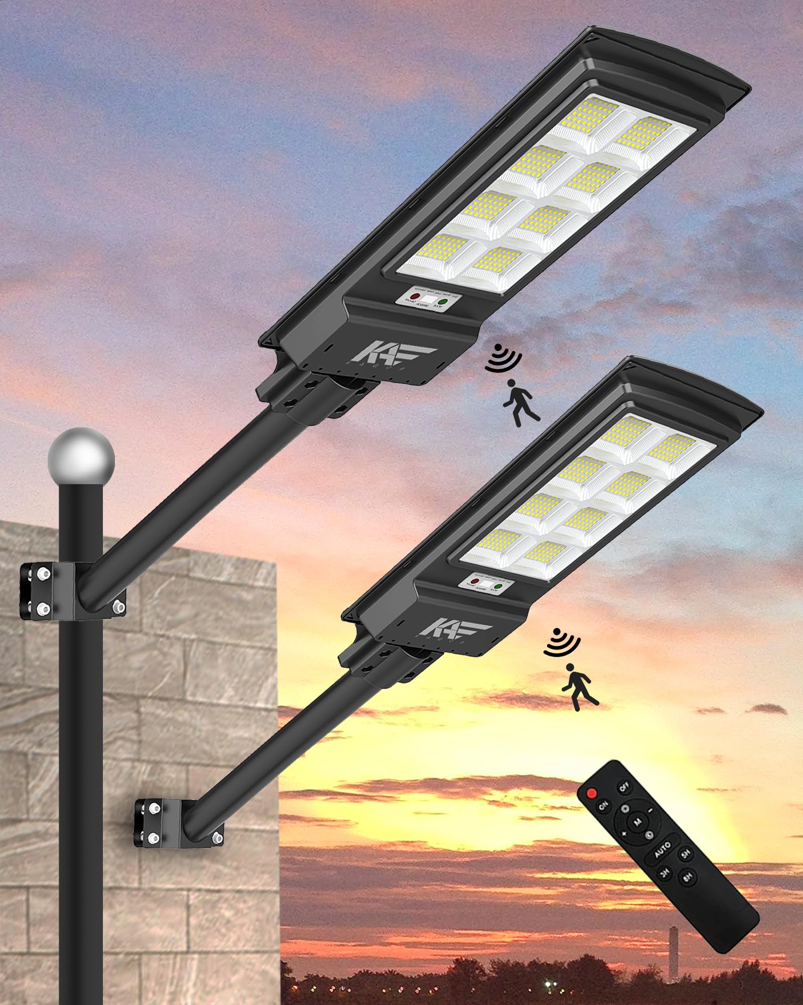 1000W 100000LM Solar Street Lights Outdoor - 384 LEDs Solar Security Flood Lights with Motion Sensor, IP65 Waterproof, Dusk to Dawn Lighting for Yard, Garage, Garden & Playground - Perfect for Commercial & Residential Use (Pack of 2)