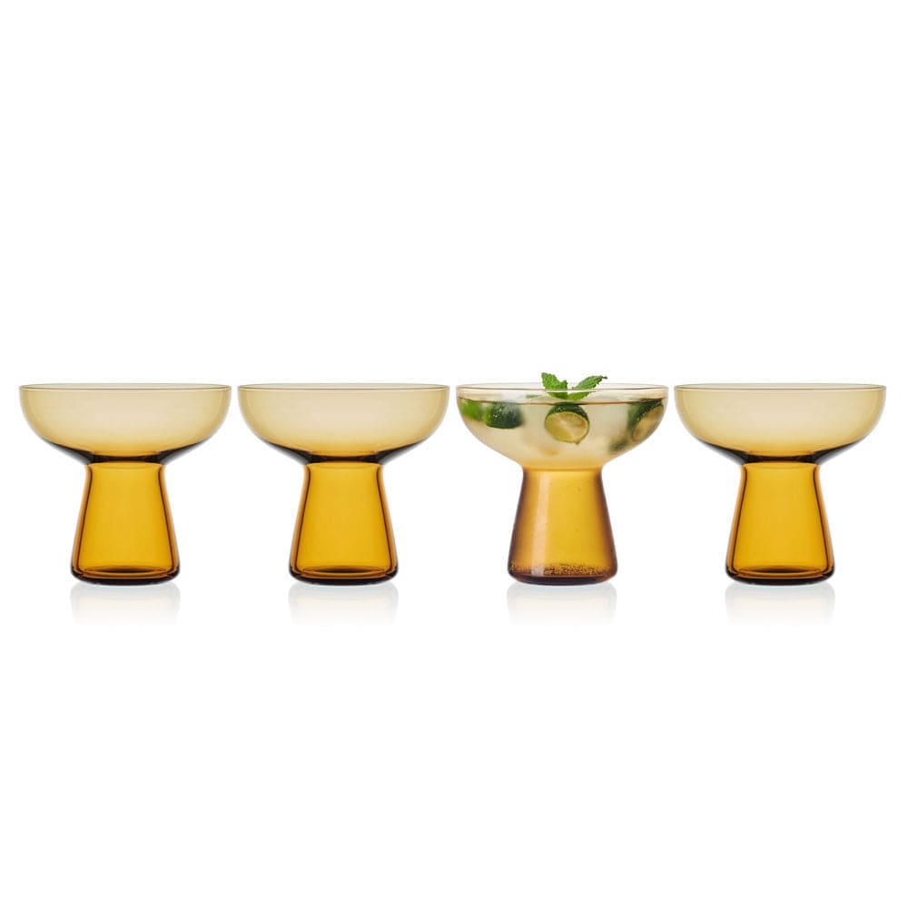 Phoebe Amber Set of 4 Margarita Cocktail Glasses - Elegant Stemmed Glassware for Tequila, Mojito & Frozen Drinks - Perfect for Parties, Weddings & Home Bars