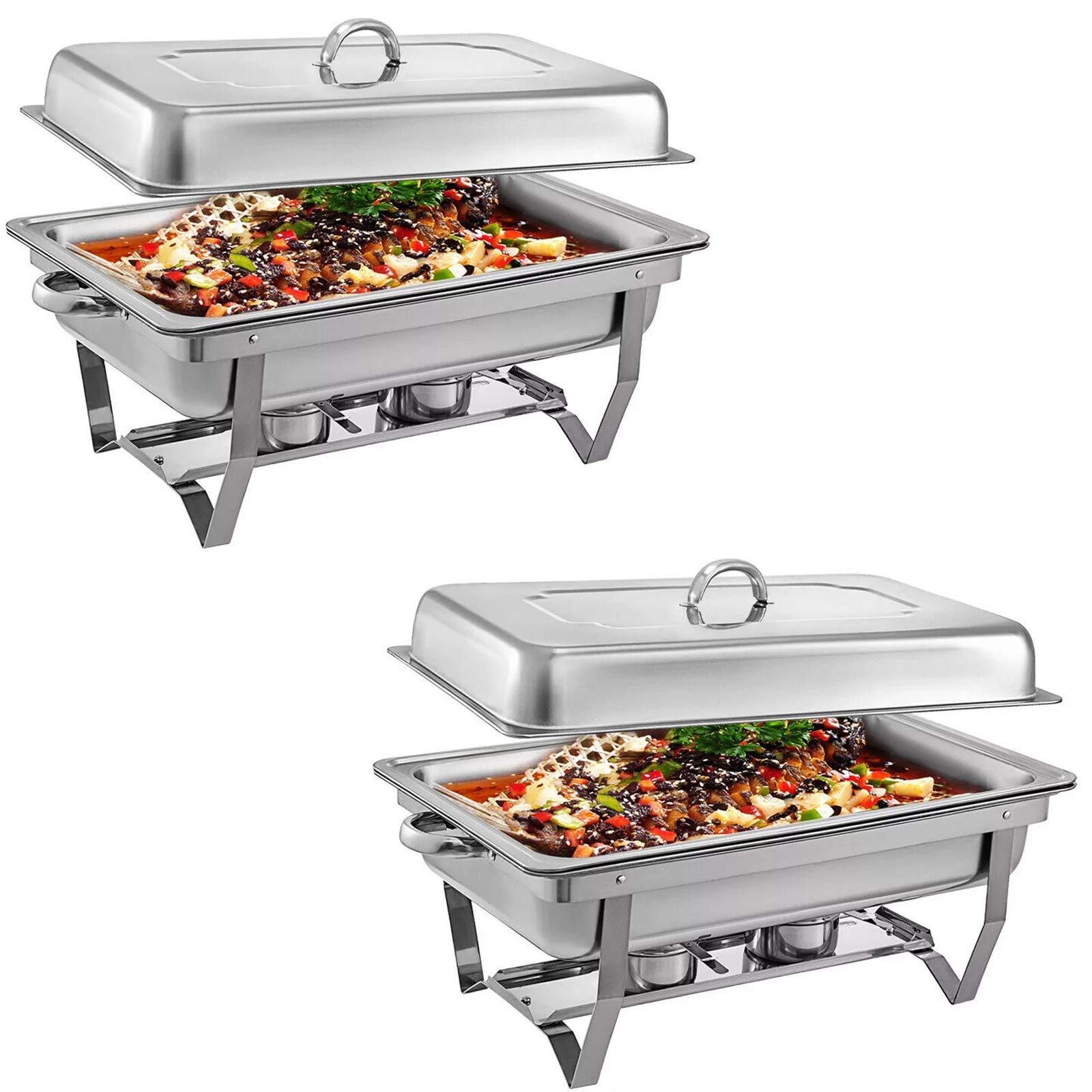 Premium Stainless Steel Chafing Dish Buffet Set - 9L Full-Size Food Warmer with Water Pan, Food Pan, Fuel Holder & Lid (2-Piece Set) - Ideal for Catering, Weddings, Banquets & Buffet Parties