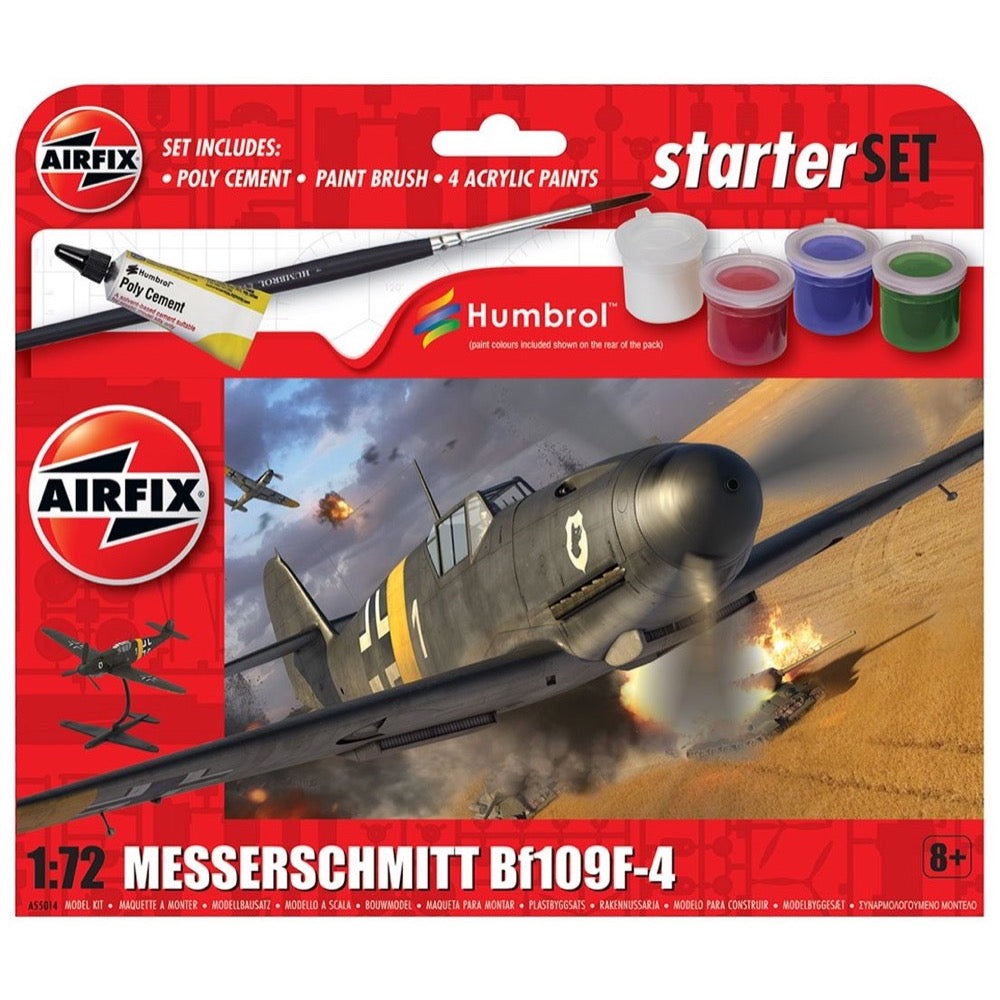 Airfix 55014 1/72 Messerschmitt Bf 109F-4 Starter Set - Plastic Model Kit for Beginners - Perfect for WWII Aircraft Enthusiasts & Scale Model Collectors - Great for Hobbyists, Gift Giving & Historical Displays