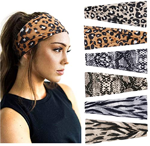 Women's Cheetah Print Headband - Non-Slip Workout & Yoga Hairband - Sweat Wicking Elastic Hair Accessories for Running, Fitness, and Summer Fashion