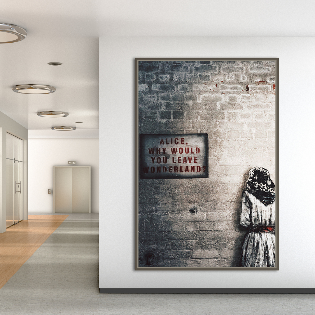 Banksy Graffiti Alice in Wonderland Canvas Wall Art - Modern Street Art Decor for Living Room, Bedroom & Office - Unique Gift for Art Lovers