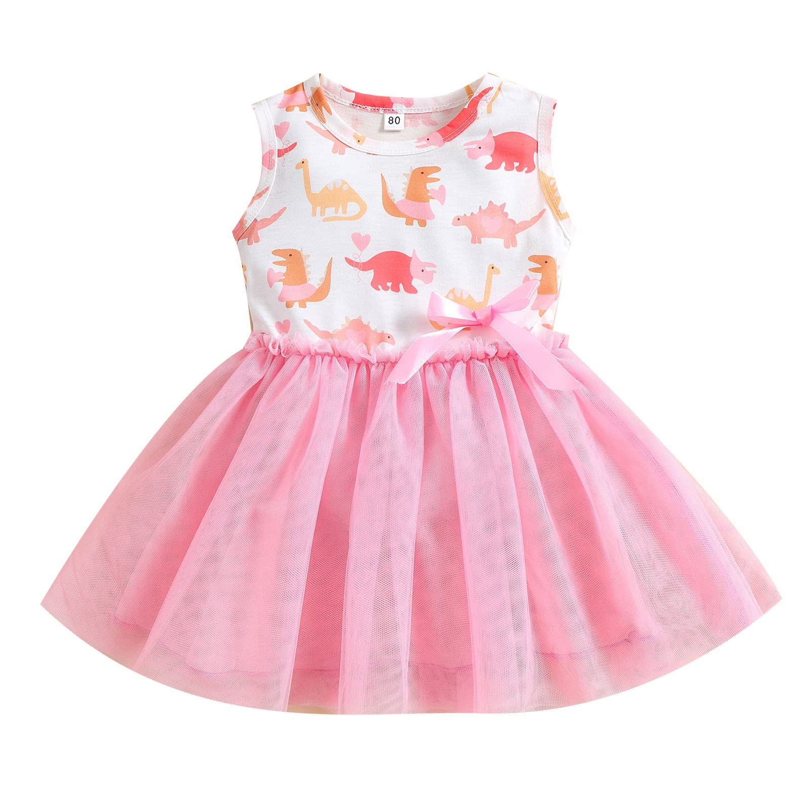 Adorable Newborn Baby Girl Clothes Set - Cute Sleeveless Dinosaur Bow Tulle Princess Dress for Toddlers | Perfect for Birthday Parties, Photo Shoots & Special Occasions
