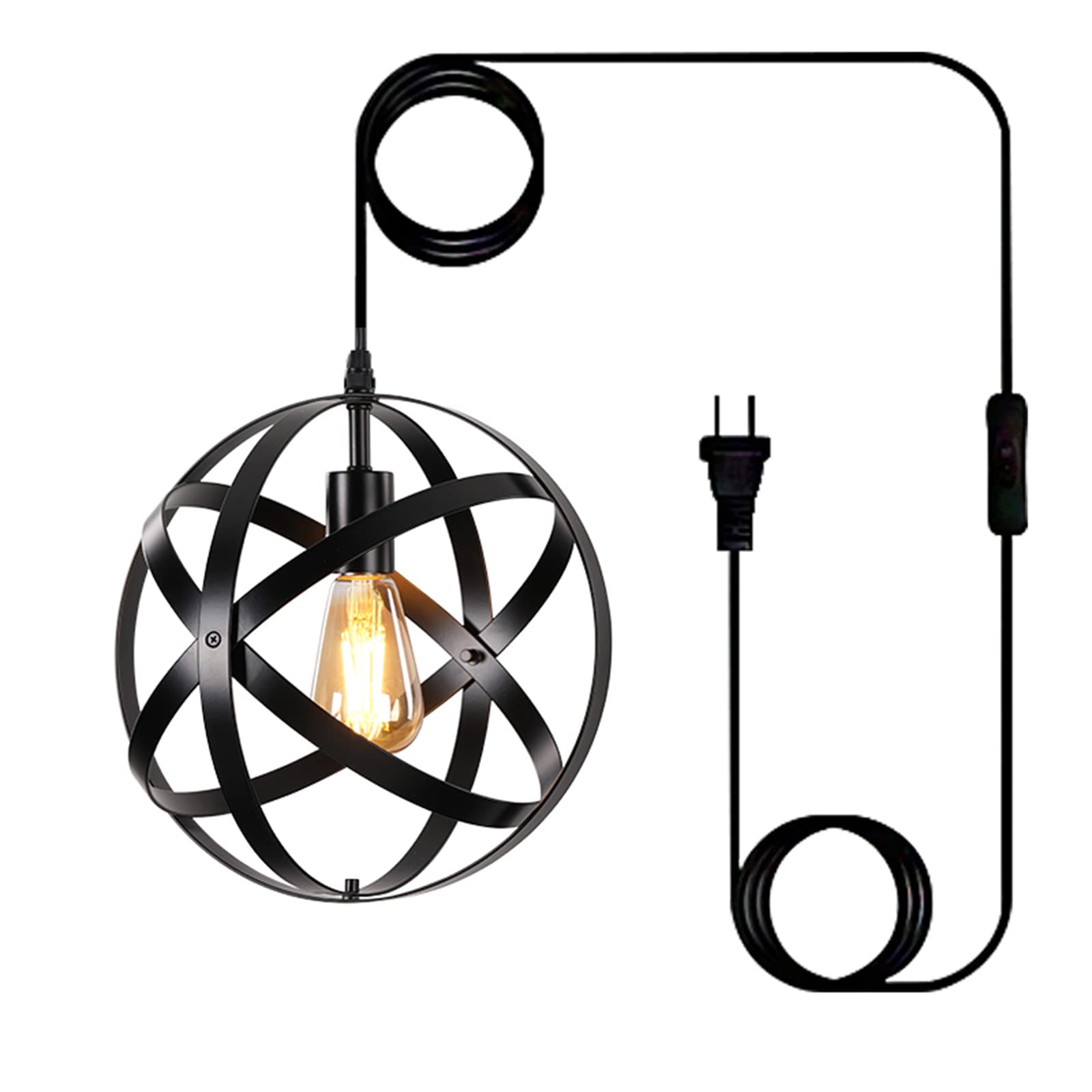 Farmhouse Chandelier with Globe Shade - Industrial Pendant Light Fixture for Dining Room, Kitchen Island, Hallway, Living Room, Bedroom (Black)