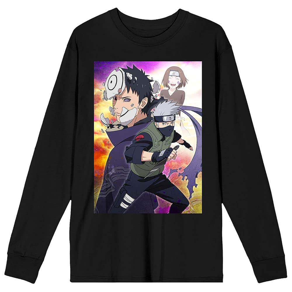 Bioworld Naruto Kakashi and Obito Anime Long Sleeve Graphic T-Shirt for Men - Perfect for Cosplay, Anime Conventions & Casual Wear