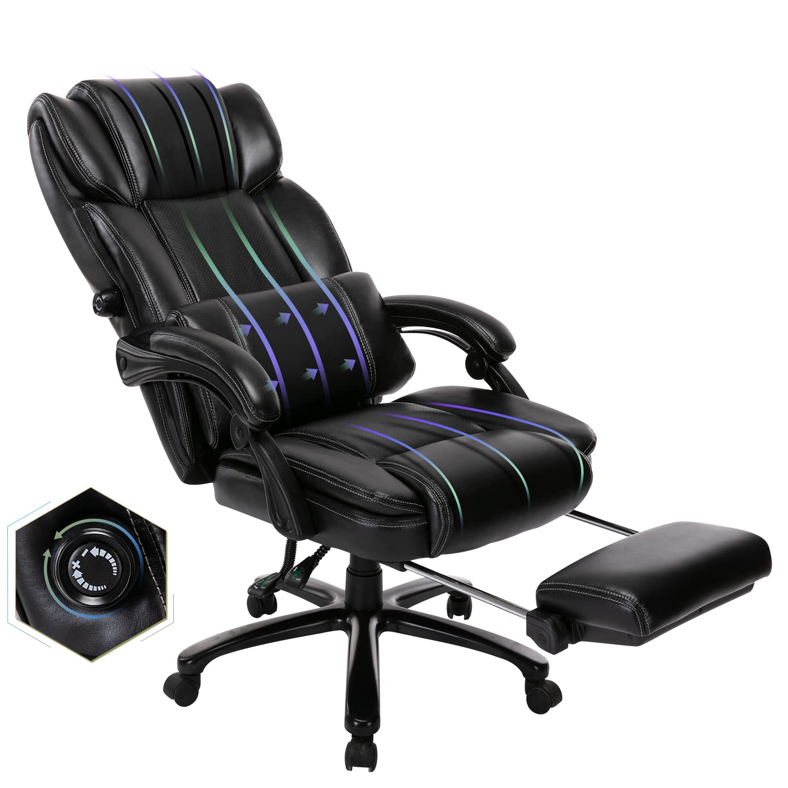 COLAMY Big and Tall Office Chair with Footrest - Ergonomic Adjustable Executive Desk Chair with Lumbar Support, 350LB Weight Capacity, Black Bonded Leather - Perfect for Home Office, Gaming, and Long Work Sessions