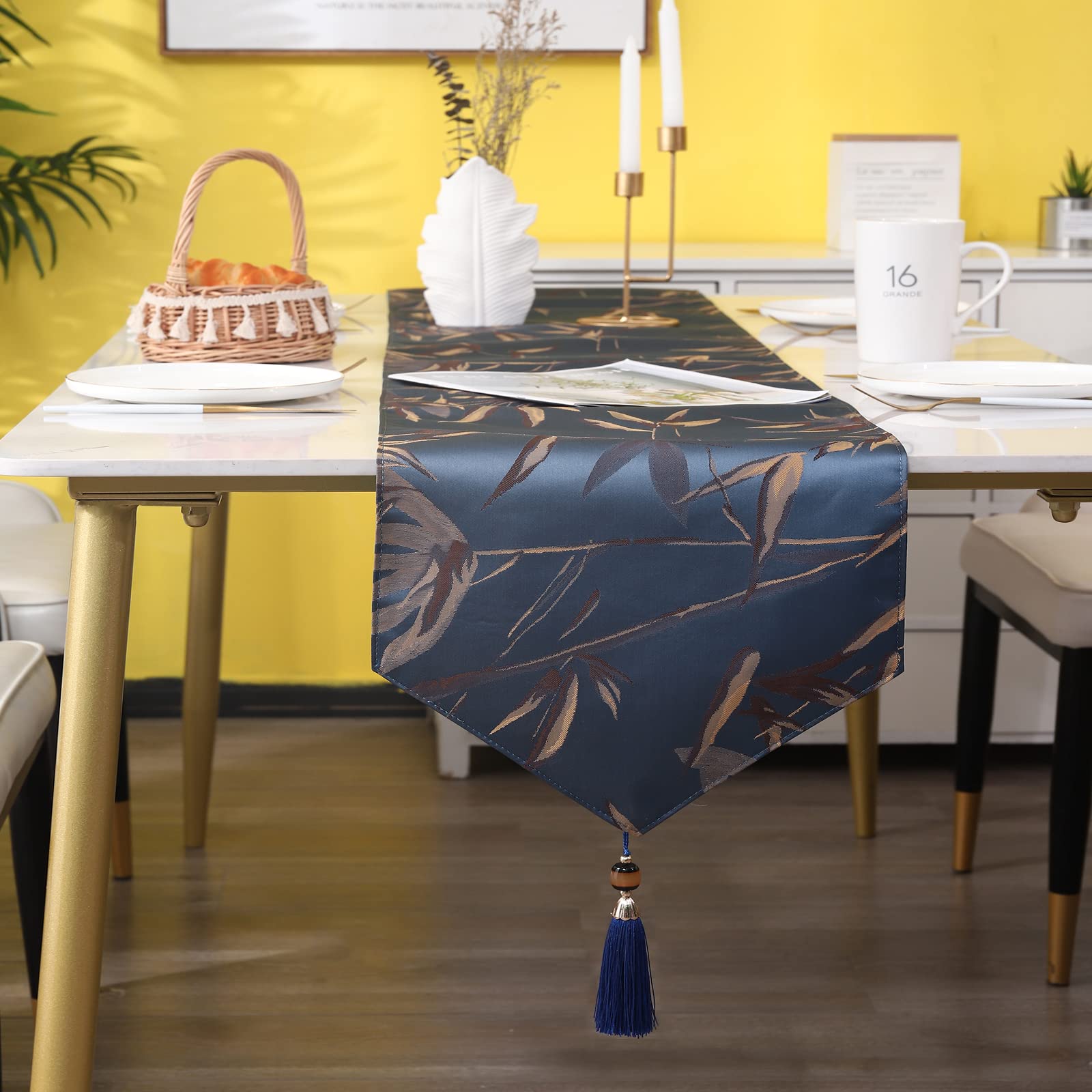 ZIWUROAD Wrinkle-Free Polyester Table Runner with Tassels - Anti-Fading Modern Table Cover for Kitchen, Dining Table, Cabinet & Dresser - Perfect for Home Decor, Dinner Parties & Holiday Table Settings