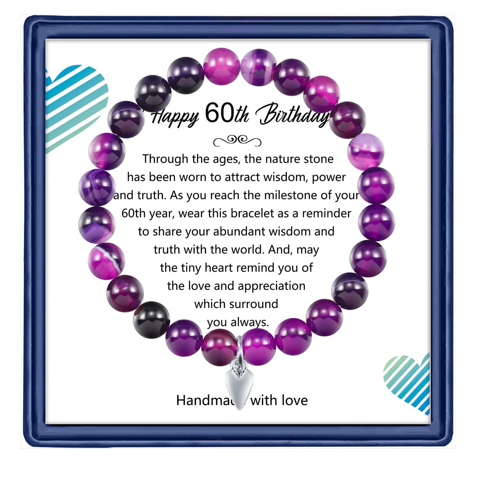 Amethyst Beaded Bracelet - Elegant 60th Birthday Gift for Women & Men | Jewelry Present for Mom, Sister, Wife, Best Friend or Boss | Perfect for Special Occasions, Anniversaries & Milestone Celebrations