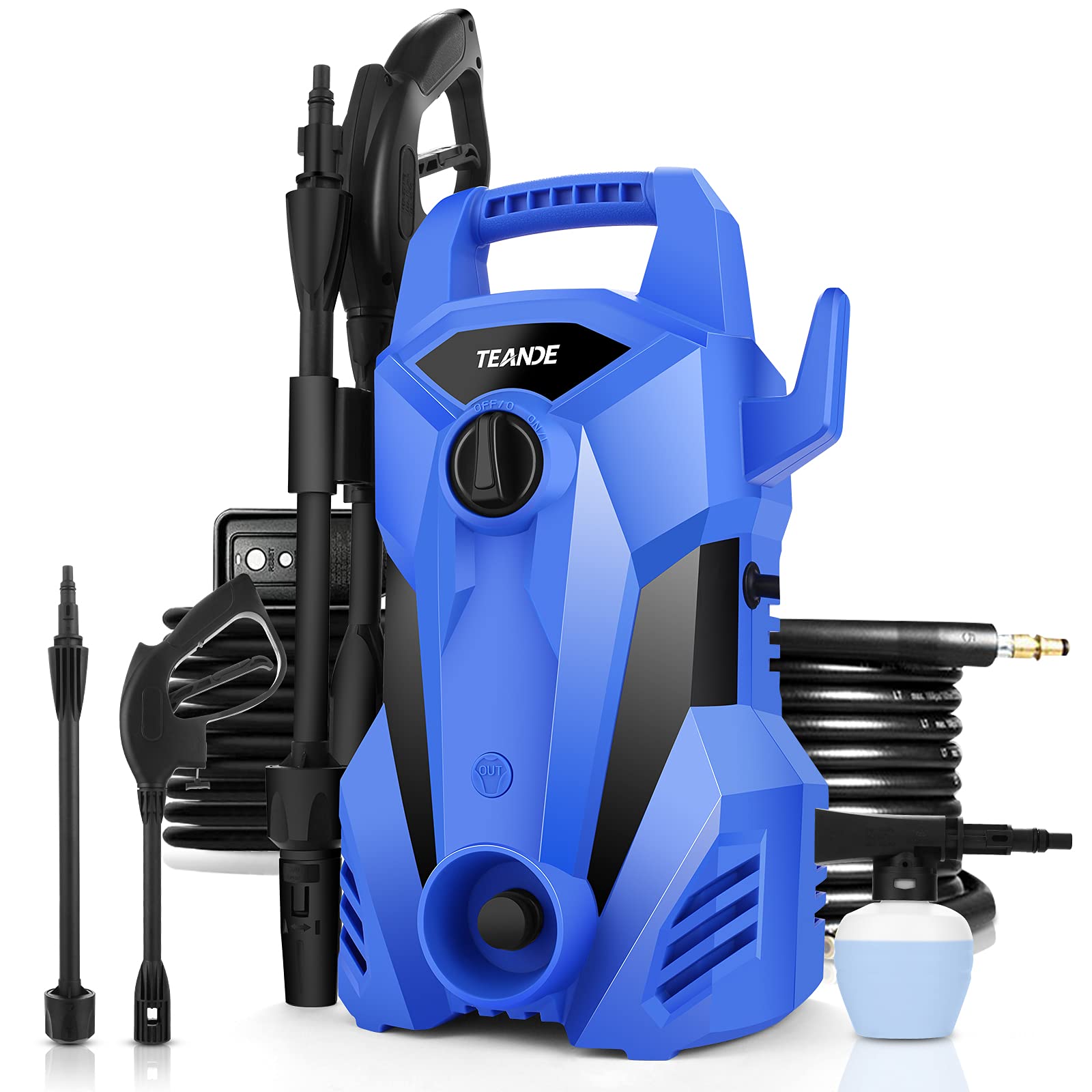 TEANDE MAX PSI 1400W Electric Pressure Washer - 1.16GPM Portable Power Washer with Adjustable Spray Nozzle & Soap Bottle - Ideal for Cleaning Cars, Fences, Patios, Driveways & Outdoor Surfaces - High Pressure Cleaner for Home & Commercial Use