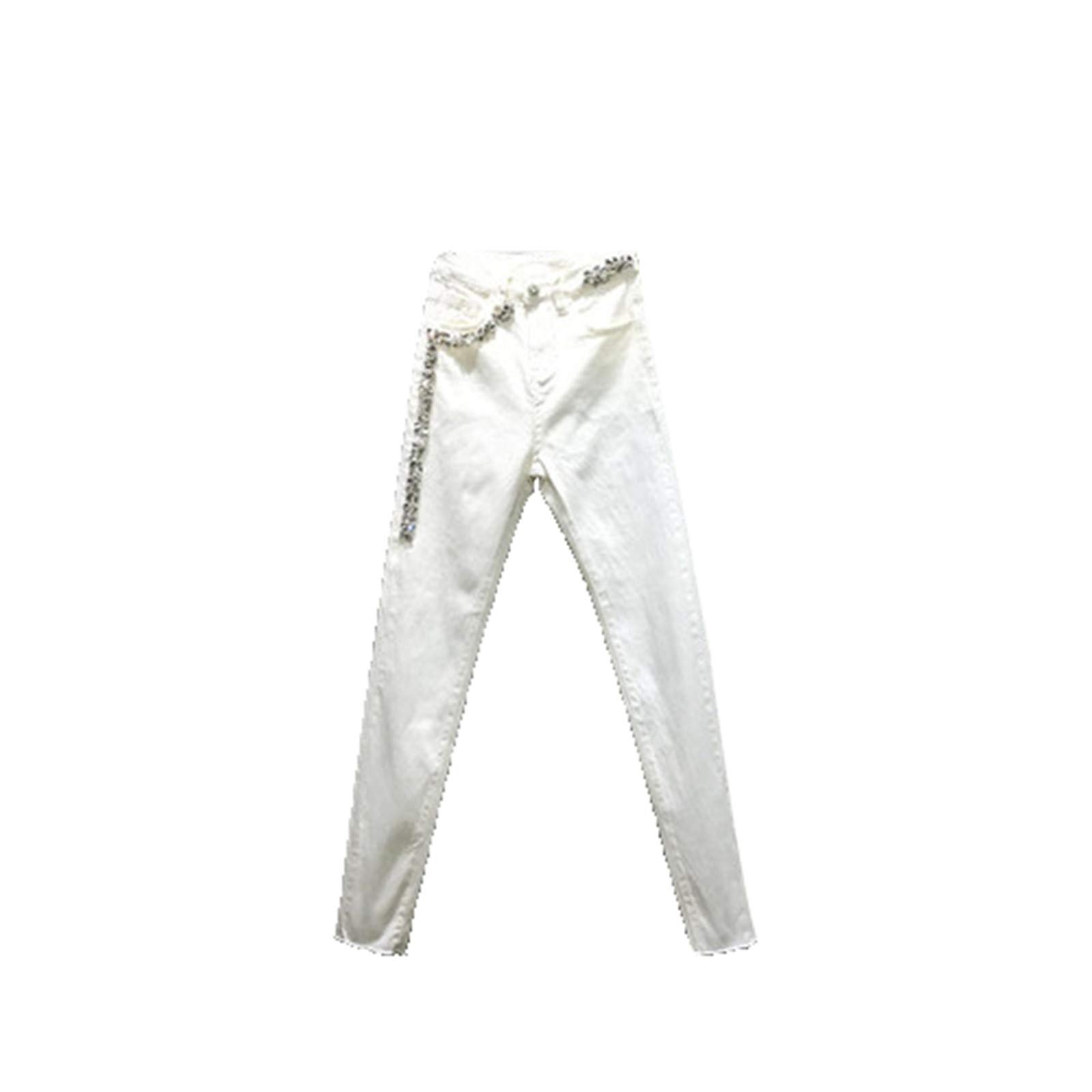 MNXOIA Women's High Waist Skinny Jeans - Stretch Denim Pencil Pants with Beaded Design for Spring/Summer | Casual Wear, Office Outfits & Student Fashion