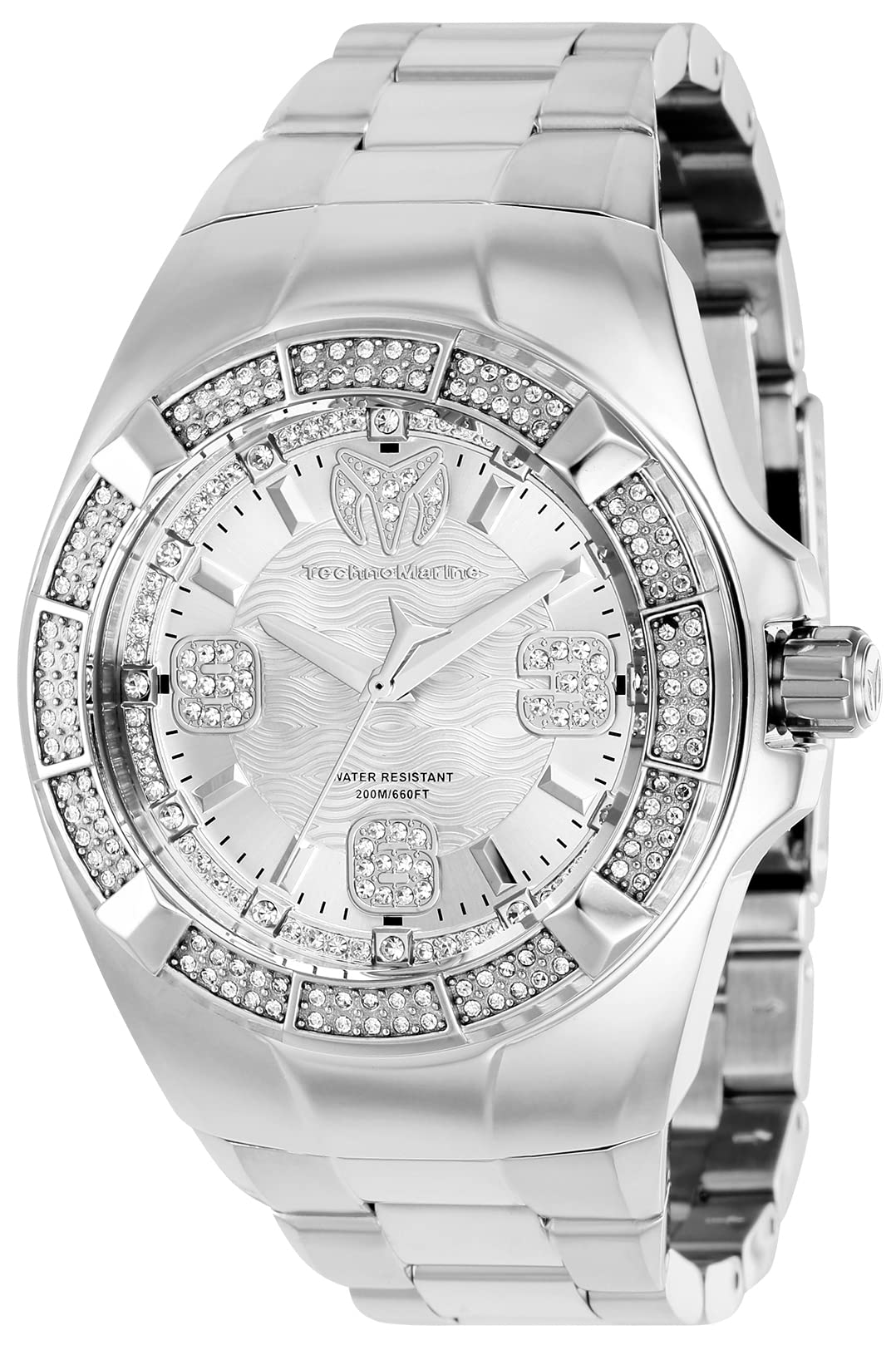 Technomarine Men's Cruise Glitz Quartz Watch - Stainless Steel Strap, Silver Dial, 29mm Case (Model TM-121108) | Waterproof Dress Watch for Business, Party & Formal Occasions