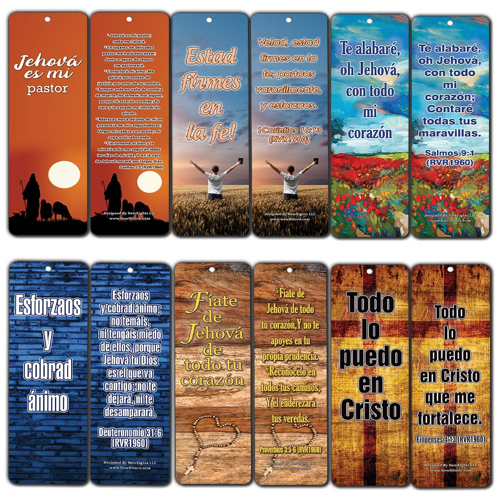 Spanish Bible Verse Bookmarks - 12-Pack Motivational Cards for Daily Reading