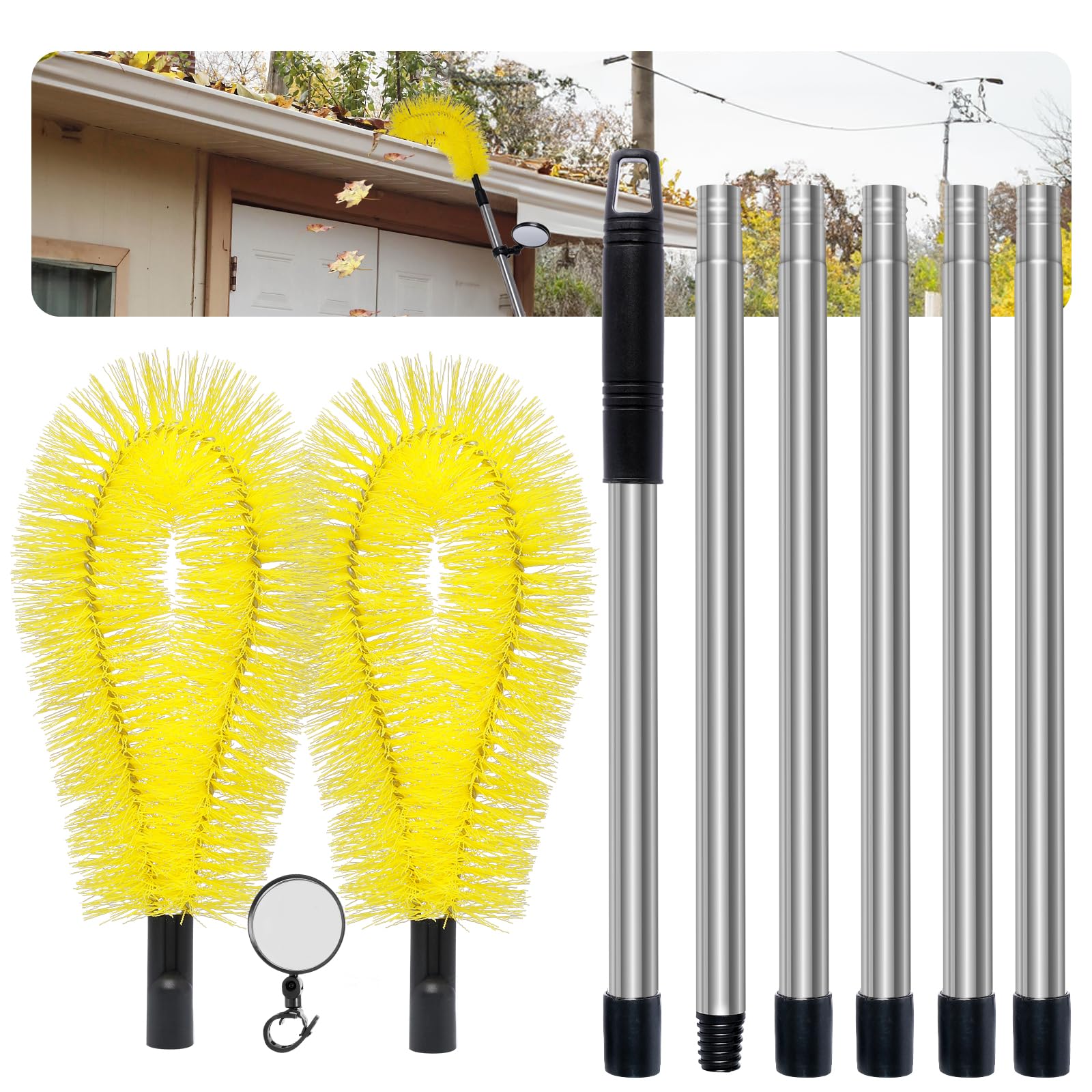 Gutter Cleaning Kit with Brush & Mirror - Roof & Debris Removal for Home Maintenance