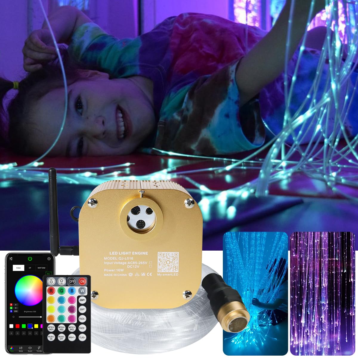 AKEPO 16W RGBW Fiber Optic Sensory Lights with Bluetooth App Control & Music Sync - 9.8ft 50-Piece Twinkle Cable for Autism Therapy Rooms, Sensory Integration, Relaxation Spaces & Kids' Bedrooms