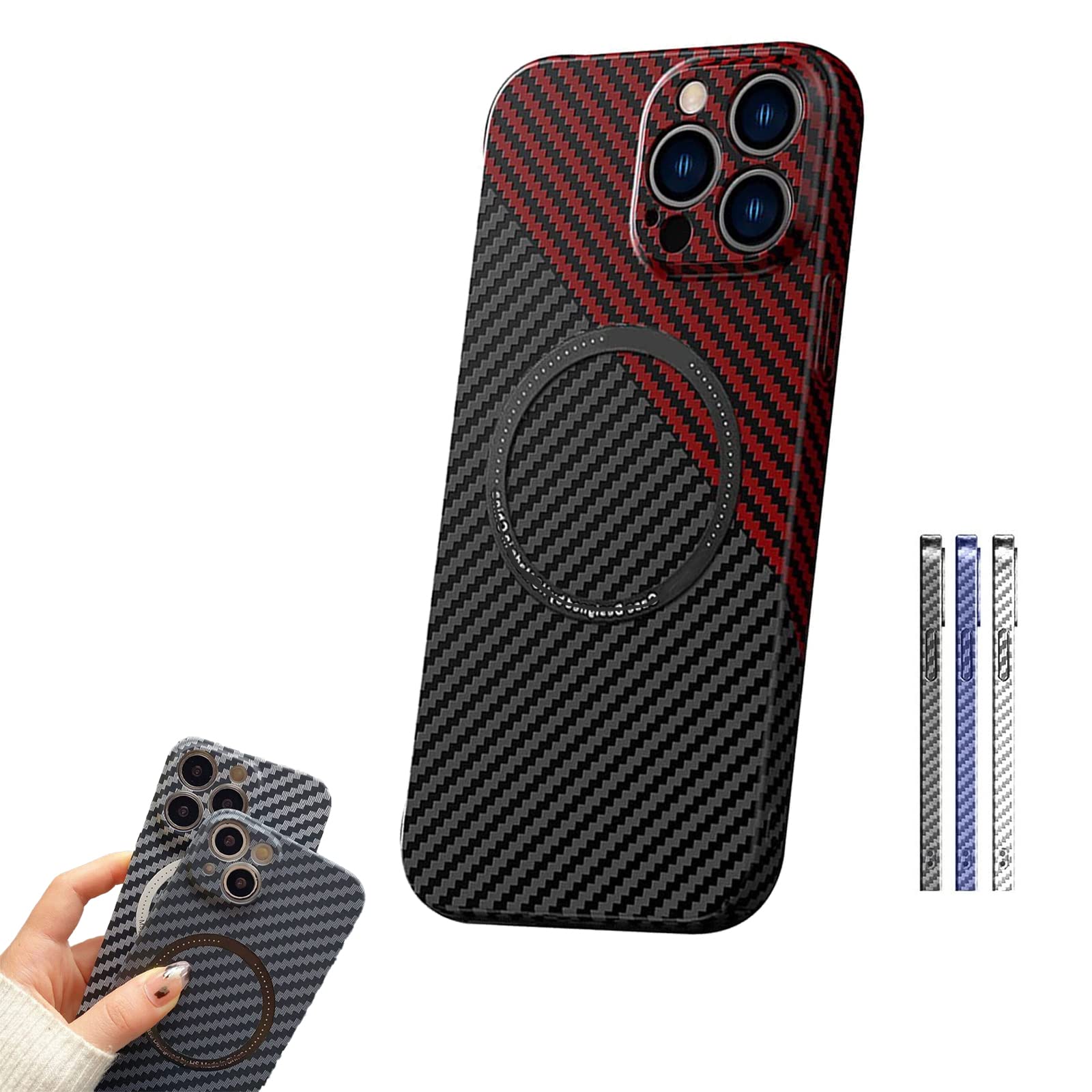 2022 New Carbon Fiber Magnetic Wireless Charging Phone Case for iPhone 11/12/13 Pro Max - Slim Frameless Design with Anti-Slip Texture (Black/Red) - Perfect for Work, Travel & Everyday Protection