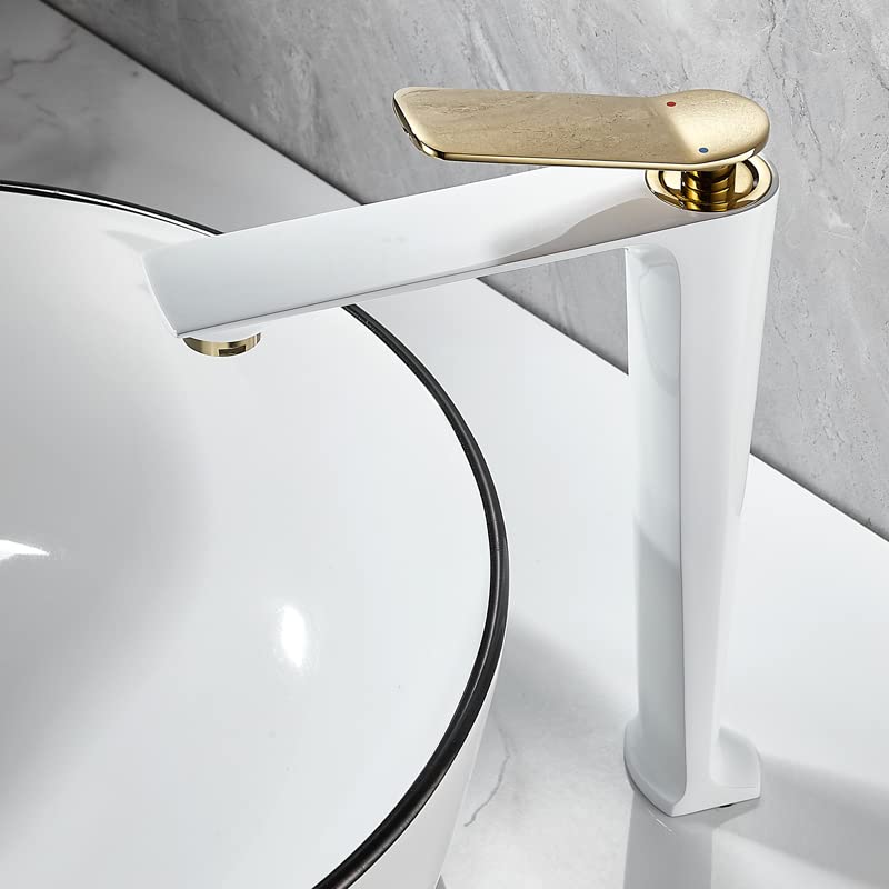 Pink Brass Single Hole Bathroom Faucet - Hot/Cold Water Mixer Tap for Sink (White & Gold) - Perfect for Modern Bathrooms