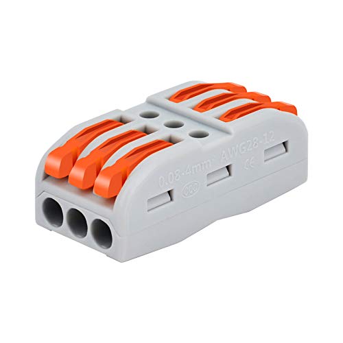 NineLeaf 3 Conductor Compact Wire Connectors - 30 Pack for 3 Circuit Inline Splices | Secure Electrical Connections for DIY Projects, Home Wiring & Automotive Repairs