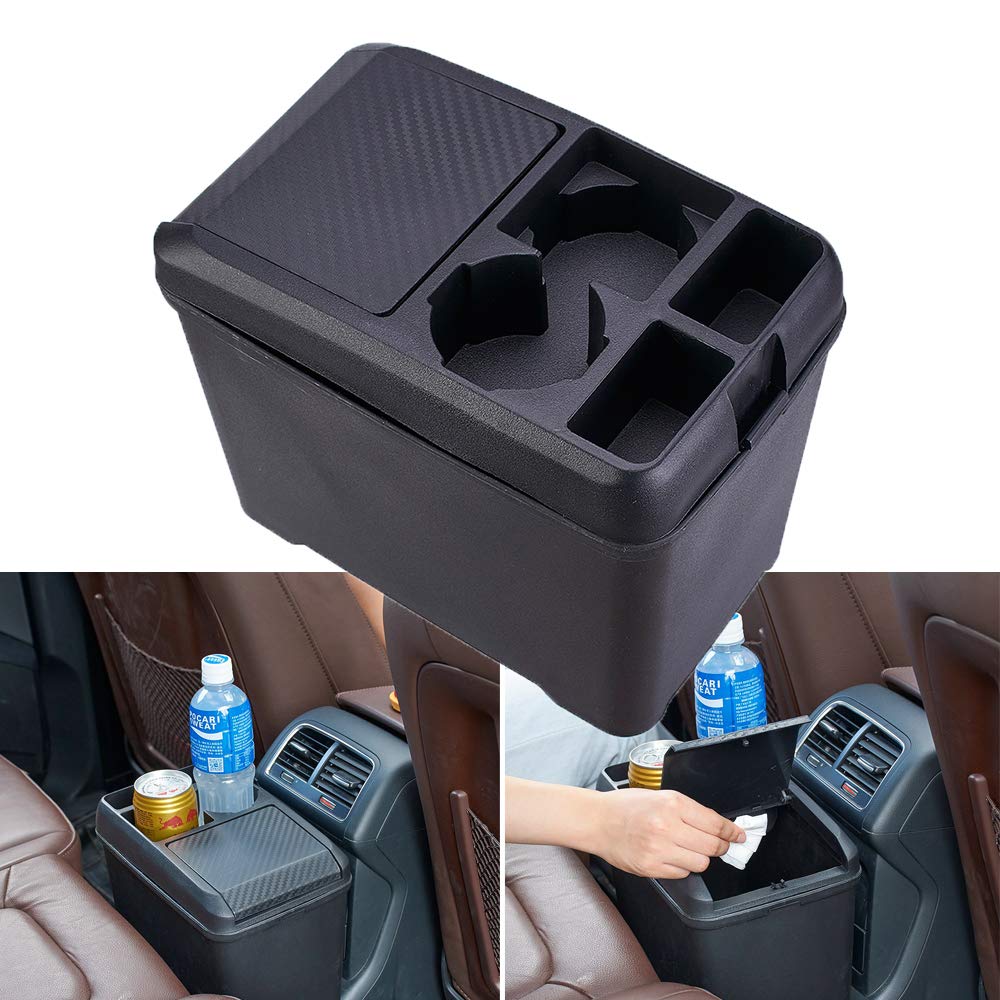 Car Trash Can with Lid - Multi-Function Vehicle Waste Bin & Storage Organizer for Cup Holders - Perfect for Road Trips, Commuting and Keeping Your Car Clean