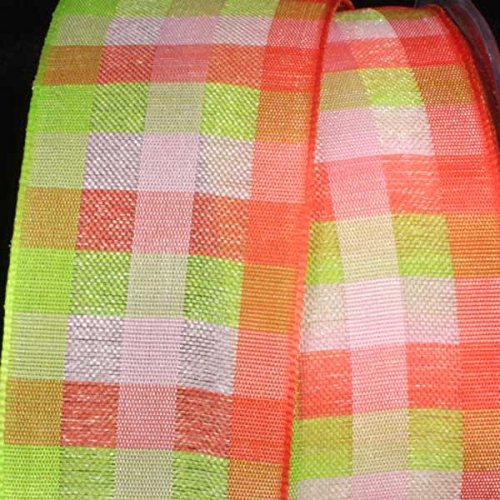 Pink and Green Plaid Wired Craft Ribbon - 1.5 Inch x 50 Yards Bulk Roll for Gift Wrapping, DIY Decorations, Floral Arrangements & Holiday Crafts